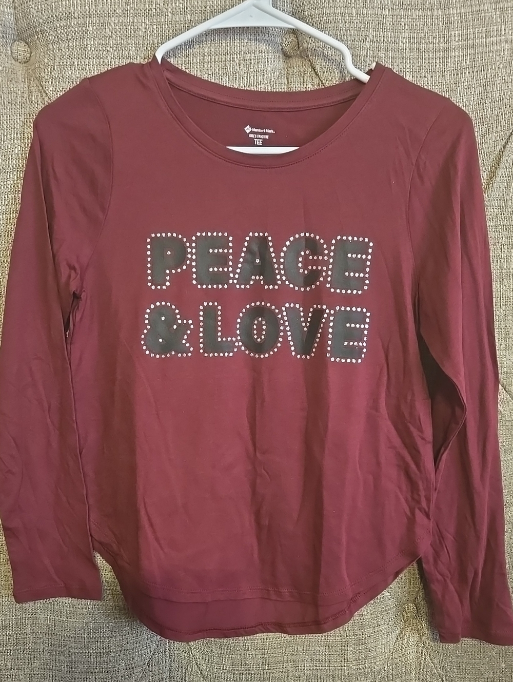 Girls 14/16 Peace & Love Long-Sleeve Tee - Burgundy